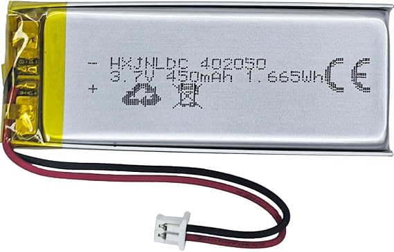 DC 3.7V 450mAh 402050 Rechargeable Lithium Polymer Battery, Suitable for DIY 3.7-5V Electronic Products with Built-in 2-Wire Battery Replacement and LED Lights