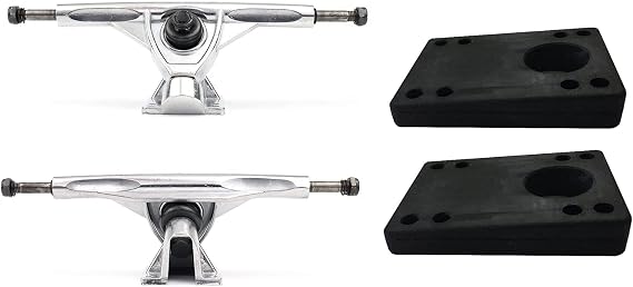 VJ 7 Inch 178mm Longboard Trucks and Angle Wedge Rubber Riser Pads Set for Downhill, Pintail and Freeride and More (Silver)