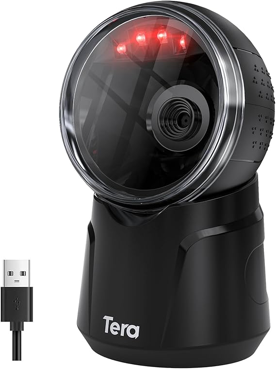 Tera Barcode Scanner Desktop Omnidirectional: 1D 2D Reader 360° Scan, 9000