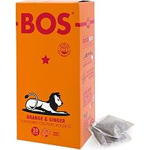 BOS Organic Orange Flavoured With Ginger Pieces Caffeine Free Rooibos Tea Bags Carton, Spicy & Citrusy Blend, 50 g, 20 Teabags (Pack of 1)