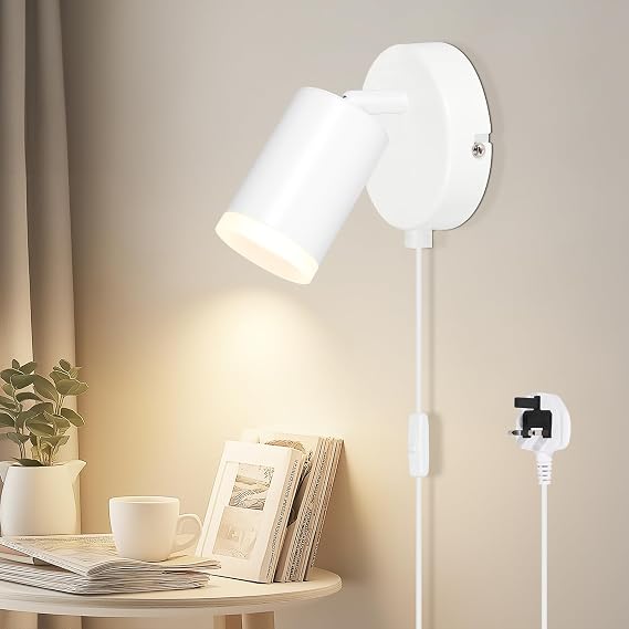 Plug in Wall Light with Switch White, GU10 Wall Lamp Adjustable [Energy Class A]