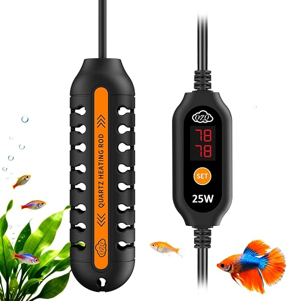 QZQ Aquarium Heater, 25W Adjustable Fish Tank Heater with Digital Display
