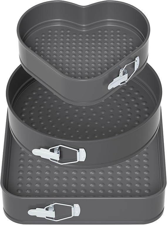 ENLOY Springform Cake Pan Set of 3, Non-Stick Leak-Proof with Removable Bottom, 7.5/8.5/9.5 Inch, Multi-Shape with Secure Latch, Perfect for Cheesecake, Round Cakes & Baking, Oven & Dishwasher Safe