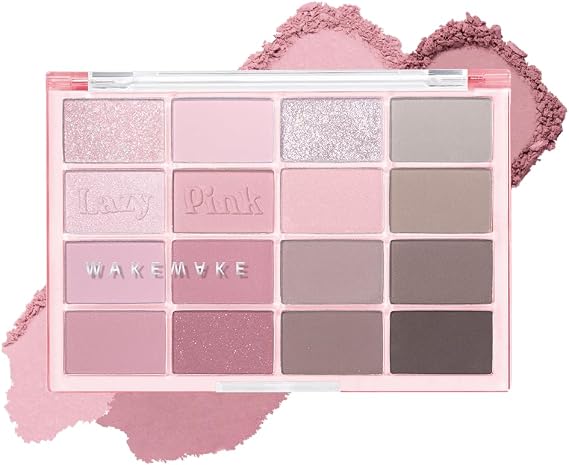 Wakemake Soft Blurred Eye Palette 10 Lazy Pink Blurred, 16 Colors, Matte, Glitter, Korean Cosmetics Eyeshadow, Natural Color Development, Beginner-Friendly | 16 Colors, Matte, Glitter, Korean Cosmetics, Eye Shadow