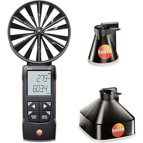 testo 417 Anemometer Handheld Set with Measurement Funnels CFM Meter HVAC 32 to +122 F Air Flow Meter for Air Velocity, Volume Flow, and Temperature at Air Inlets & Outlets with App Compatibility