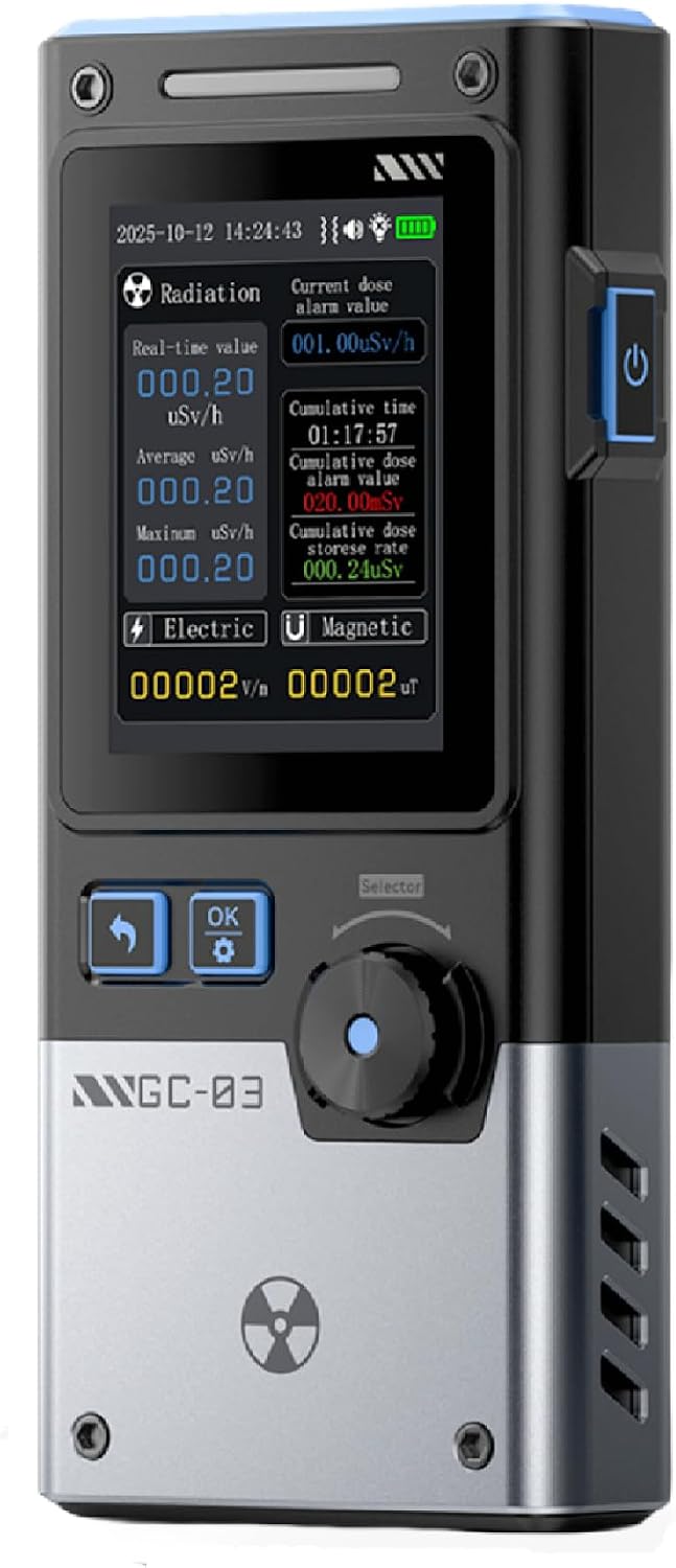 DEWIN GC03 Multifunctional Radiation Detector 3-in-1 Detektor für Elektrische Felder Magnetische Felder Kernstrahlungsdetektor Schwarz