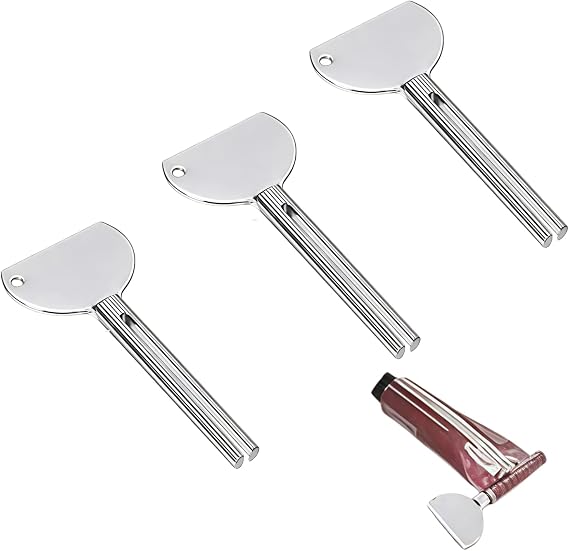 3Pcs Silver Stainless Steels Metal Tube Squeezer Keys Salon Toothpaste Tube Squeezers Toothpaste Roller,Rolling Toothpaste Squeezer,Bathroom Safety, Aids and Accessories