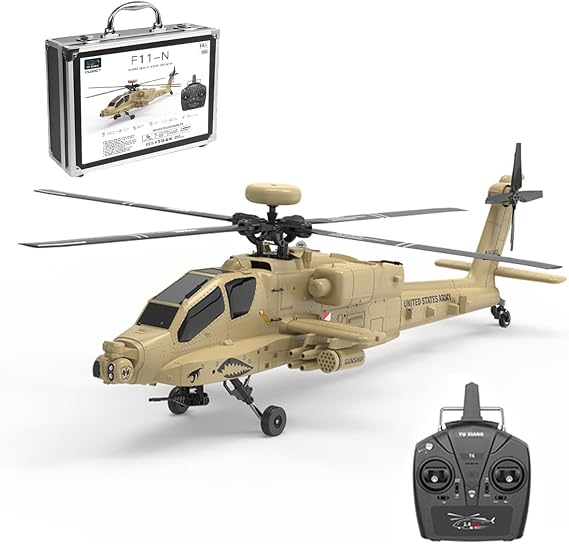 RC Helicopter for Adults, YU XIANG F11-N AH64 1/32 2.4G 6CH Coaxial Dual Rotor 6G/3D Apache RC Helicopter with Optical Flow Altitude Hold and Altitude Hovering, Remote Control Military Plane