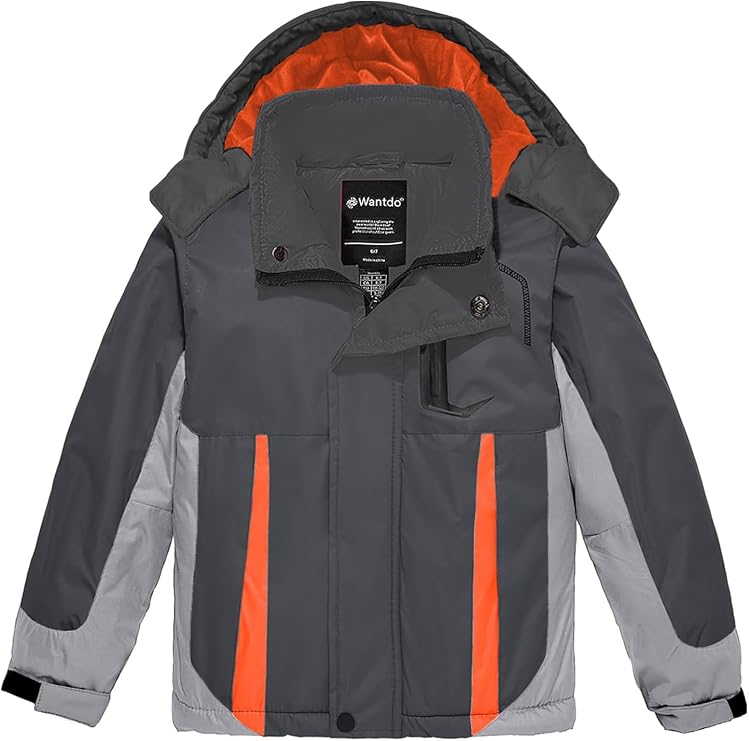 wantdo Boys' Waterproof Winter Ski Jacket Fleece-Lined Puffer Coat Insulated Snow Jacket Hooded