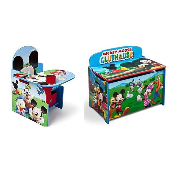 Delta Children Chair Desk with Storage Bin, Disney Mickey Mouse & Deluxe Toy Box, Disney Mickey Mouse