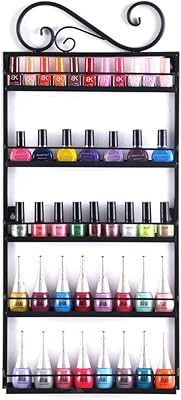 DAZONE DIY Metal Nail Polish Mountable 5 Tier Organizer Nail Polish Wall Rack Organizer Holds 50 Bottles Nail Polish Black