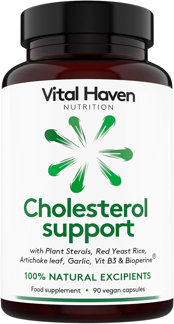 Cholesterol Control - Plant Sterols, Red Yeast Rice, VIT B3, Artichoke Leaf, Garlic, BioPerine - UK Made