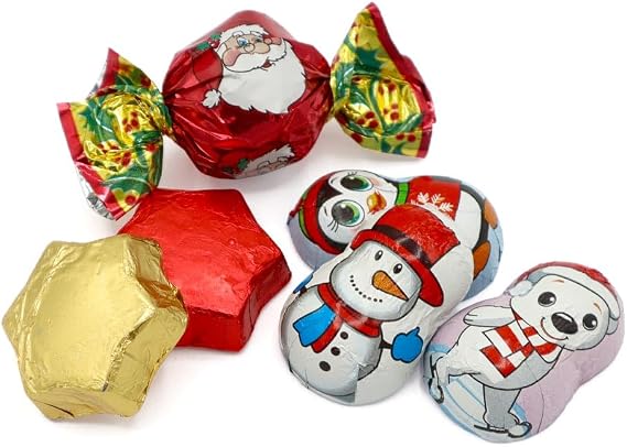 Christmas Foiled Assortment Mix - 20 Christmas Foil Wrapped Chocolate Shapes - Great Stocking or Party Bag Filler