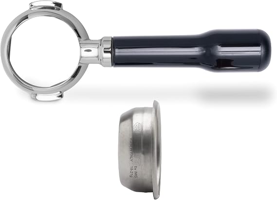 LELIT LELIT 58 Bottomless Portafilter - Includes Stainless Steel Filter with Double Dosage - Classic Handle - PLA580S - Silver/Polished Black