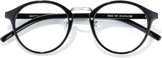 Cyxus Nerd Glasses Round Blue Light Glasses for Women Men Reduce Eye Strain UV Blocking for Computer Screen(8065T01 Black)