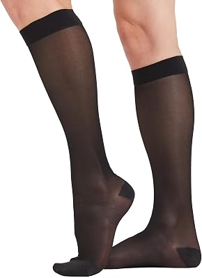 2 Pairs Sheer Compression Socks for Women - 15-20 mmHg Knee High Sheer Compression Stockings for Support Circulation Swelling Edema Work Office Travel, Black, Small