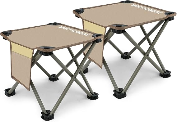 Whitsunday Folding Stool,12.6 Inch Portable Folding Stool for Camping Fishing Hiking Gardening and Beach Khaki-2PCS