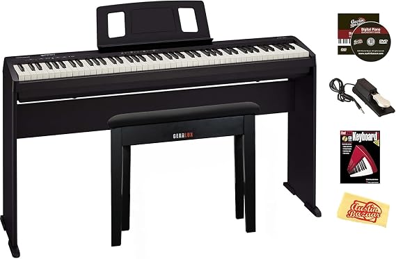 Roland FP-10 88-Key Digital Piano - Black Bundle with KSC-FP10 Stand, Bench, Sustain Pedal, Instructional Book, Online Lessons, Instructional DVD, and Austin Bazaar Polishing Cloth