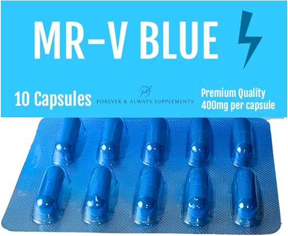 10 x Pills - MR-V Blue high Strength 400mg Natural Supplement for Men - Ginseng & Maca Ultra Strong Fast Acting Male Capsules/Tablets - Stronger, Harder & Firmer