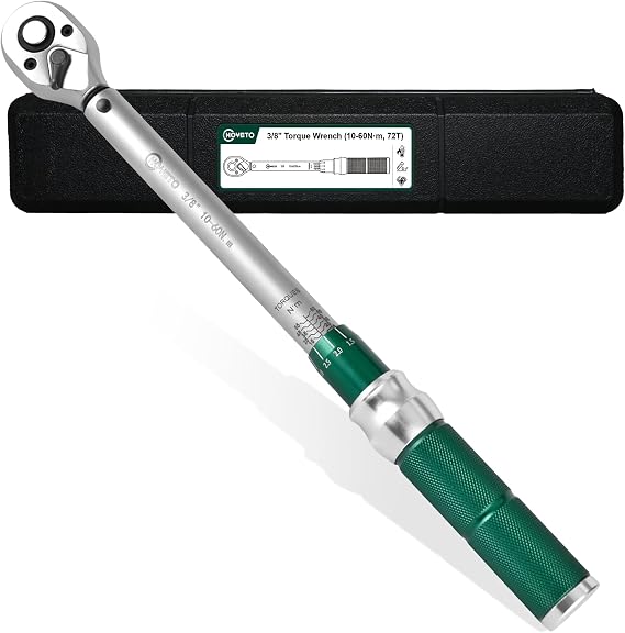 3/8" Drive Torque Wrench 10-60Nm, 72T Quick Release Click for Auto