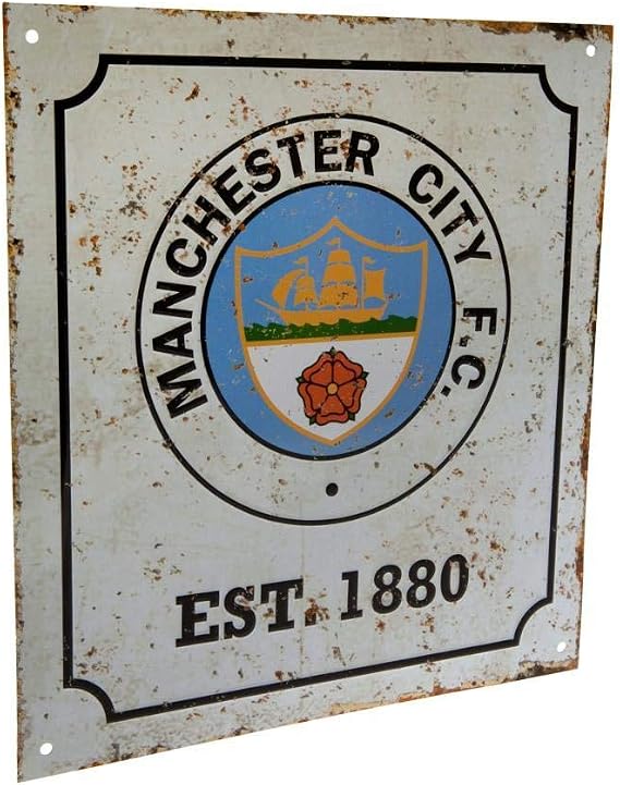 Manchester City FC Retro Logo Sign (White, Metal, 10" x 9")