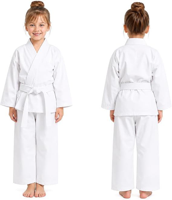 Karate Gi for Kids and Adults, White Karate Suit with Belt, Lightweight Breathable Martial Arts Uniform Outfit for Training Sparring Practice