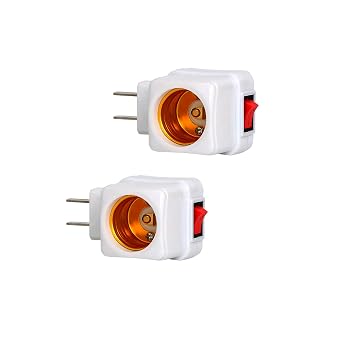 E26/E27 Socket Extension Adapter, Plug in Light Bulb Socket with On/Off Switch, Convert Outlet to Screw Base Bulb Socket Extender. 2-Pack
