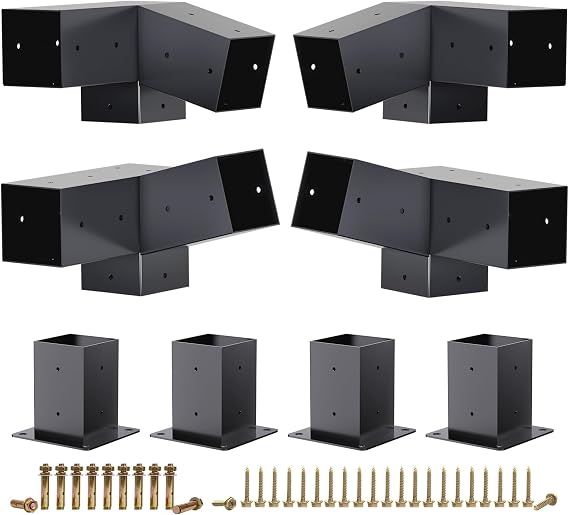 HAYOHRT 15° Pergola Brackets 75° Pergola Brackets Corner Bracket with Post Base Gazebo Kit for 4x4'' (Actual 3.5x3.5 in) Wooden Beams Lumber Gazebos Patio Pergola Sheds