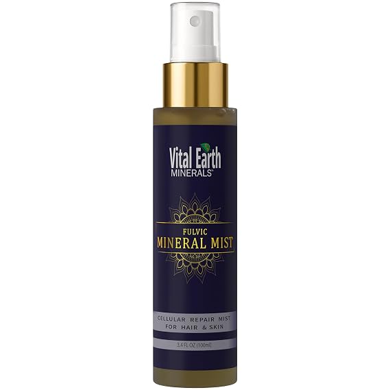 Vital Earth Fulvic Mineral Facial Mist, Travel-Friendly Anti-Aging Face & Hair Spray for Cellular Renewal & Hydration, 3.4 Oz