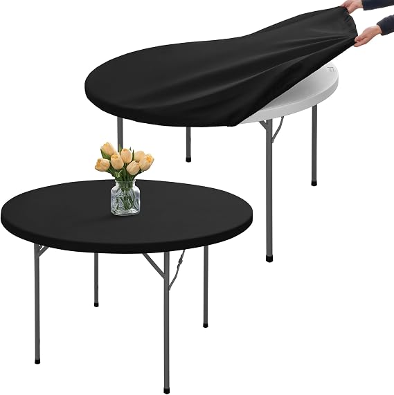 Round Fitted Tablecloths 48 Inch, Non-Slip Elastic Edge, 2-Pack