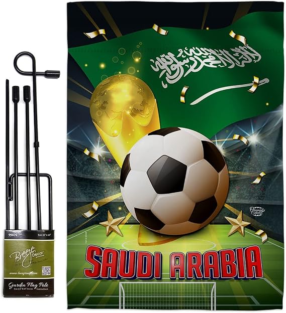 World Cup Saudi Arabia Garden Set Sports Soccer Game Goal Ball Football Entertainment Activity Physical House Banner Small Yard Gift Double-Sided, Flag + Stand