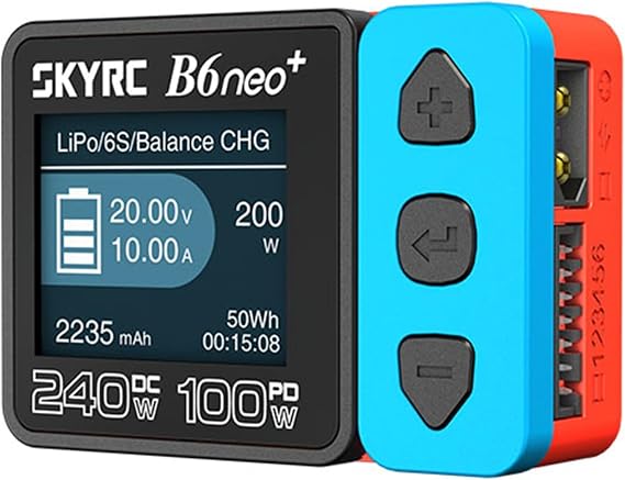 RC Lipo Battery Balance Charger, SKYRC B6 Neo+ Smart Mini Small Fast Quite Charging for Car Airsoft Batteries 1S 2S 3S 4S 5S 6S Lipo/Li Ion/LiHV/LiFE/PB, 2S-15S NiMH/NiCd, USB C PD Reverse Discharger