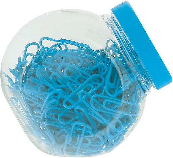 eBuyGB 27 mm 200 Coloured Plastic Coated Metal Paper Clip in Candy Box, Blue