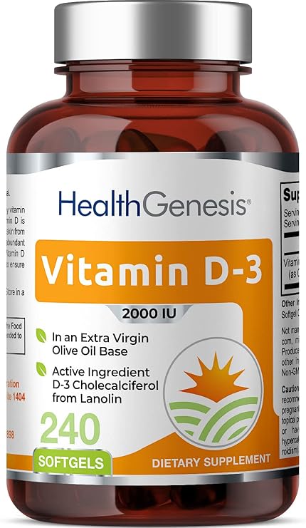 Vitamin D3 2000 IU 240 Softgels in Extra Virgin Olive Oil Non-GMO, Soy-Free Formula High Potency Vitamina D3 Supplement for Immune and Bone Support Easy to Swallow D3 2000 IU Softgels