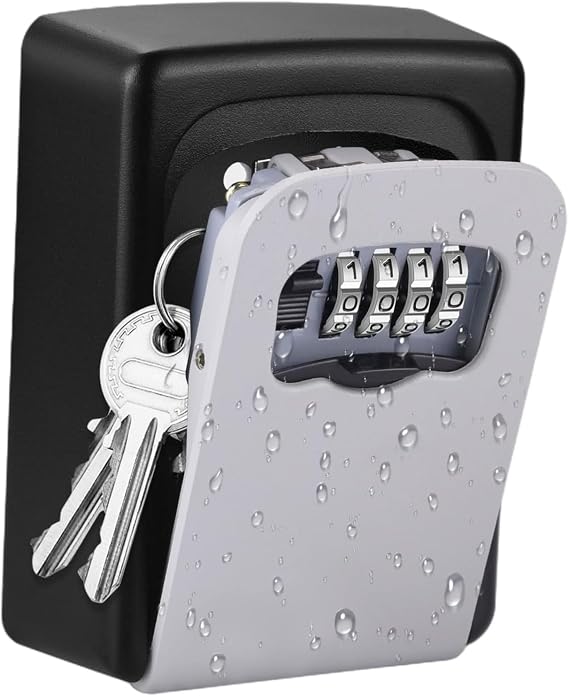 Key Safe Wall Mounted, 4 Digit Combination Key Lock Box Outdoor Indoor, Waterproof Combination Key Lock Box with Slide Cover for Home Outside Garage School Elderly Parents Spare House