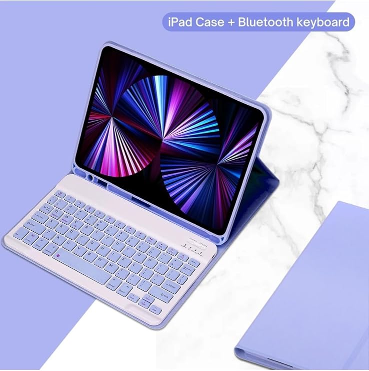 Apple iPad 10. Nesil 10.9 inç ile Uyumlu Bluetooth Klavyeli Kılıf, Kalem Bölmeli, Türkçe Klavye, Lila