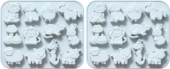 Zodiac Twelve Animals Fondant-and Gum Paste Molds for Cake Decoration Cupcake Topper Candy Chocolate Snack and Clay Crafting Projects (2 Pcs, Blue)