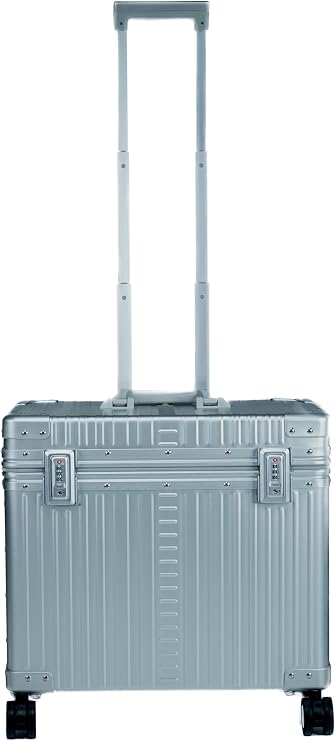 4-Wheeled Deluxe Photography Case 17" Extra-Wide Aluminum Rolling Briefcase with Multi-Stage Locking Handle, Padded Camera Inserts, Spinner Wheels, TSA Locks, Reinforced Corners, Travel Carry-On