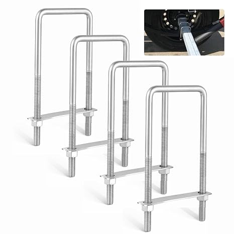 Anina 4PCS Square U Bolts with Frame Plates and Nuts 3/8'' X 3'' X 7'' Stainless Steel U Clamp Bolts for Trailer, Ski Boat, Tube, Sailboat Trailer