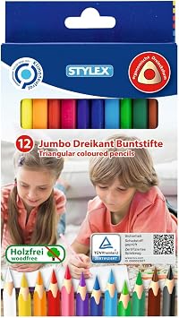 Stylex jumbo triangular crayons, wood free, set of 12, 25092