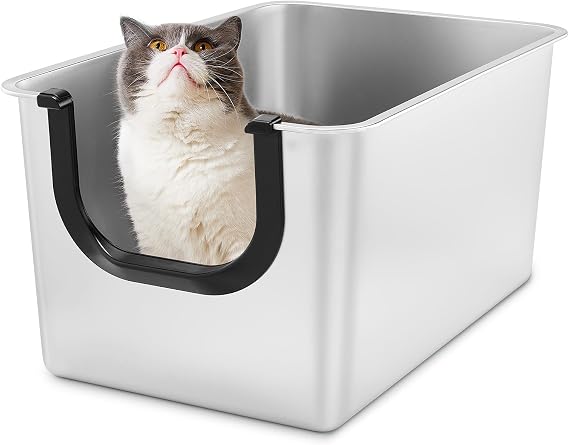 Yangbaga Extra Large Stainless Steel Cat Litter Box with High Sides