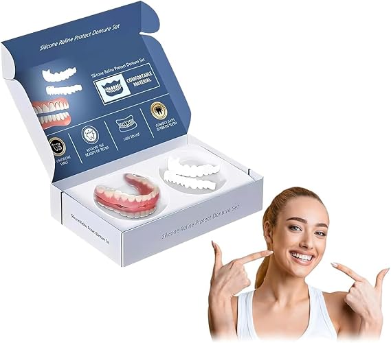 1 Set Clip in Veneers Teeth Instant Veneers Dentures Fake Tooth Braces, Whitening Veneers Tooth Top and Bottom Set for Men Women, False Teeth Clip on Veneer Top and Bottom