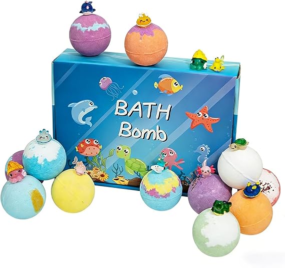 New 12-Piece Bath Bombs with Surprise Inside, Hidden Ocean Animal Decor, Natural Easter Bath Bombs Gift Set