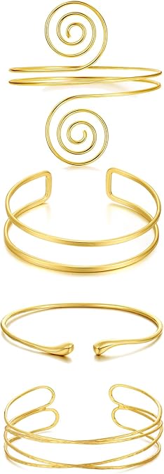 BROCC 4Pcs Gold Upper Arm Cuff for Women Open Adjustable Coil Arm Bracelets Minimalist Arm Armband Cuff Bracelets Set