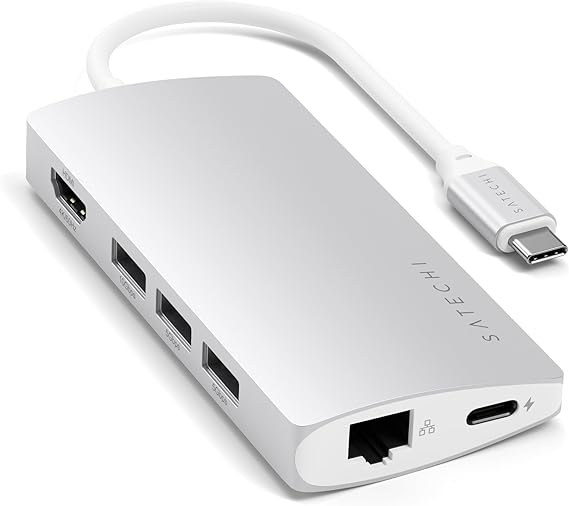 Satechi 8-in-1 USB-C Hub V2, 115W PD Charging, 4K HDMI, Ethernet, Silver | 4K HDMI, 3 USB-A, Ethernet, Micro/SD Card Readers, for MacBook Air/Pro/Neo, iPad Air/Pro, Windows
