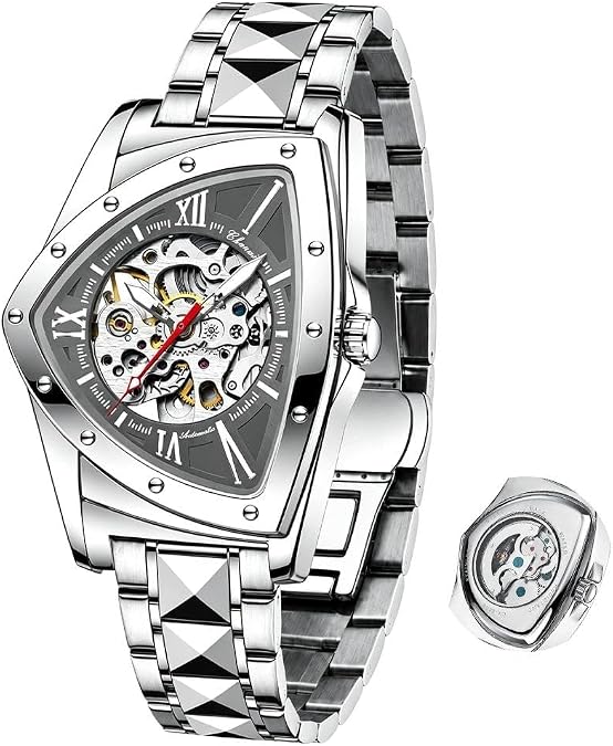 Automatic Triangle Mechanical Watches for Men Punk Rap Style Stainless Steel Luminous Life Waterproof Man Wrist Watch