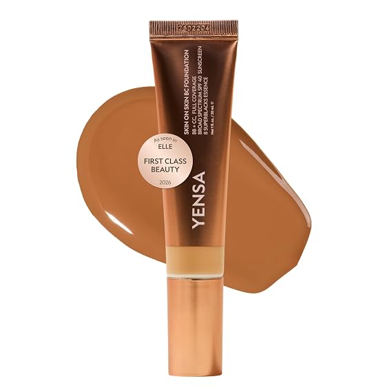YENSA BC Foundation - Full Coverage Foundation, CC & BB Cream In One with SPF 40 - Enriched With Hyaluronic Acid & Peptides to Hydrate & Firm Skin - Korean Skin Care Makeup - Deep Cool (1 oz)