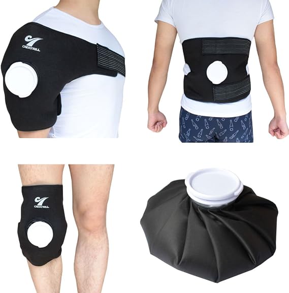 Reusable Hot Cold Therapy Ice Bag Pack (9") Neoprene Core Wrap with Elastic Strap, Portable Moist Heating Brace First aid Ice Compression Sleeves Pain Relief Pad
