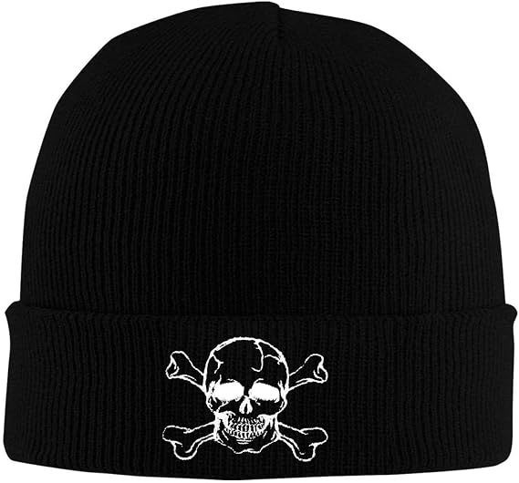 Skull and Crossbones Beanie Hats for Women Men, Funny Winter Warm Cozy Stretchy Knitted Cuffed Skeleton Cap
