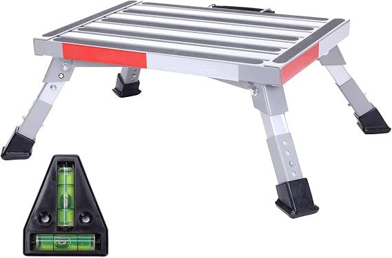 Homeon Wheels Adjustable RV Step Stool, Folding Aluminum Non-Slip Platform
